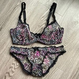 Agent Provocateur L’Agent Rainbow Leopard Mesh Lace Brief and Bra 34DD/S